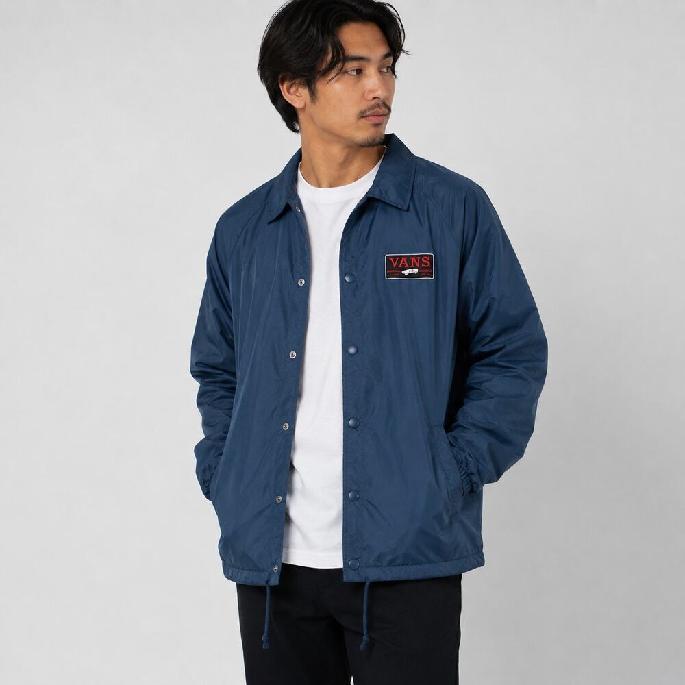 Vans Torrey Coaches Jacket Mens Small Blue Snap Button Front Windbreaker Pockets